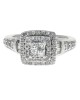 Mixed Cut Diamond Square Double Halo Engagement Ring in White Gold